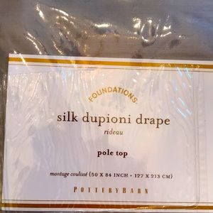 Silk dupioni drapes.Pottery Barn.Platinum gray pole top, 6 panels lined.